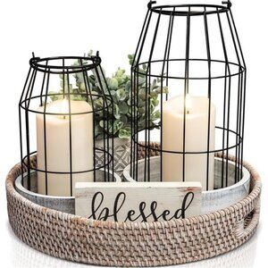 Rustic Farmhouse Lantern Decor Set of 2 - Stylish Decorative Lanterns